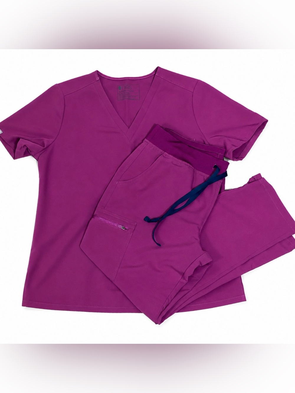 Figs Large Petite V-Neck Scrub Top and Drawstring Pants in Magenta